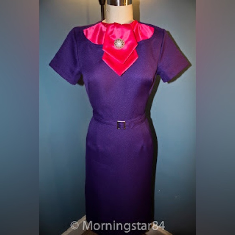 Joan Holloway purple and fuchsia wiggle dress mad men reproduction